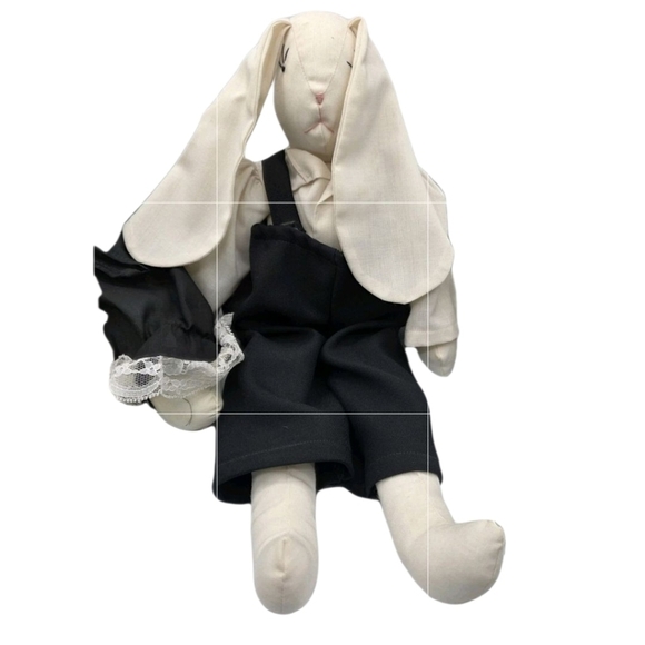 Vintage Easter Bunny Rabbits Folk Art Handmade Plush Rag Dolls Floppy Ear - Picture 5 of 10